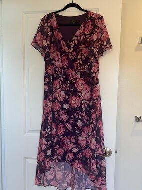 R&M Richards Plum Floral High-Low Dress - size 16
